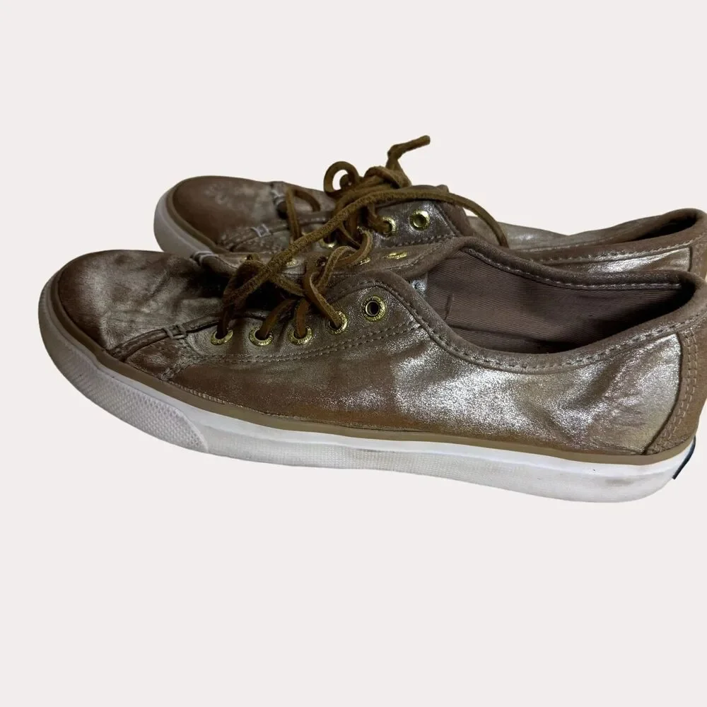 Sperry Seacoast Metallic Gold Sneakers Shoes Flats Leather Womens 7.5 bv